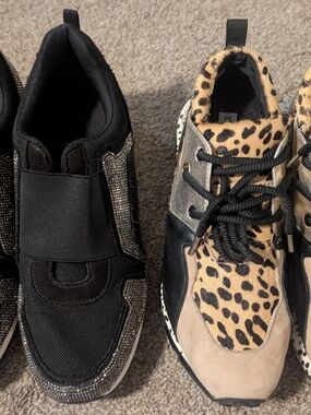 Women'Size 10 And 11 Steve Madden Leopard Print & Black Fashion Sneakers